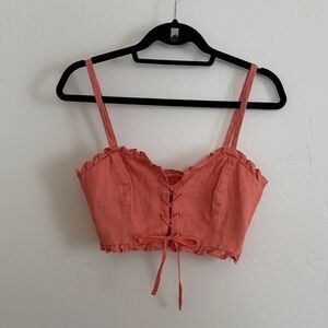 Coral Lace-Up Crop Top